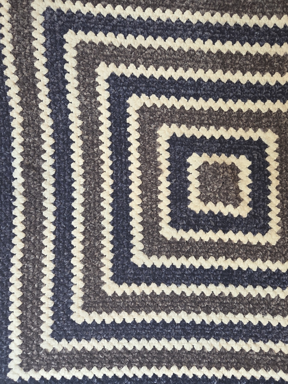 Crocheted Square Quilt in Navy, Gray & Cream - Home Bedding